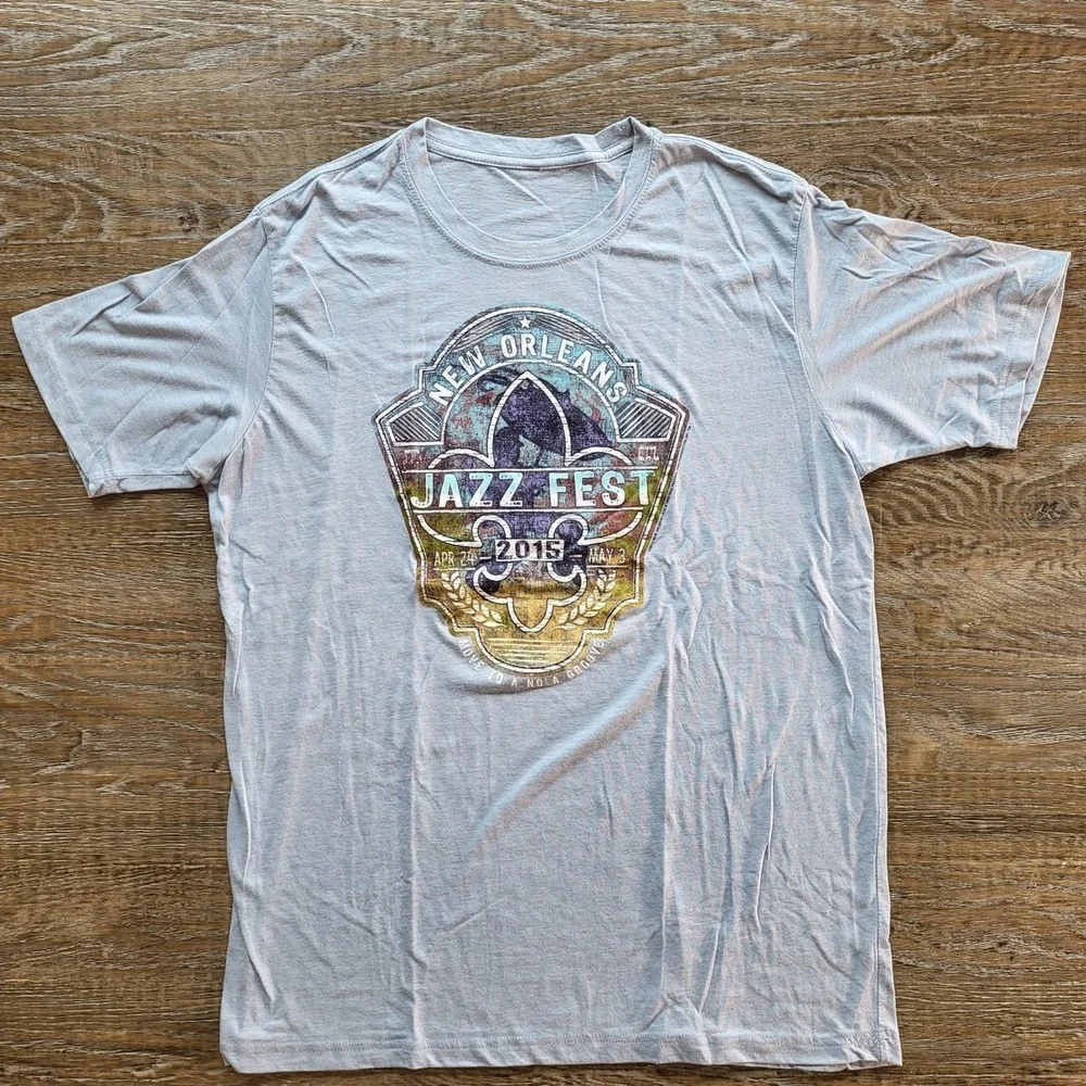 New Orleans Jazz Fest 2015 T-Shirt Mens Large Blue NOLA Heritage Festival Tee